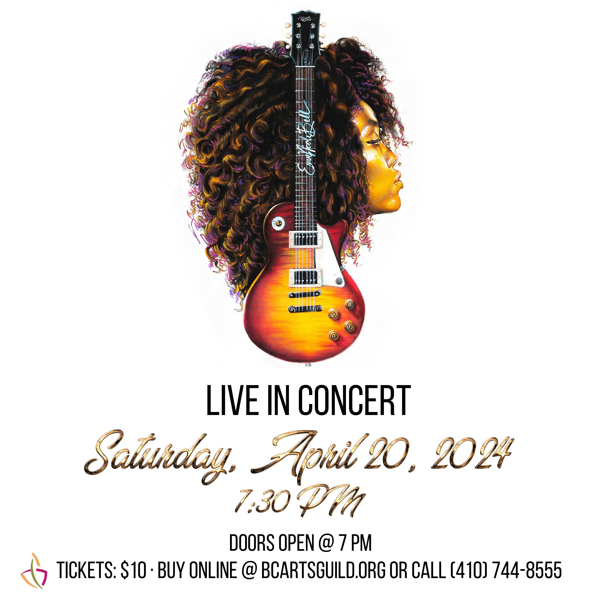Evan Nicole Bell -- Live in Concert - Saturday April 20, 2024 - 7:30 PM - Doors open at 7 PM - Tickets $10 - Buy online @ bcartsguild.org or call (410) 744-8555